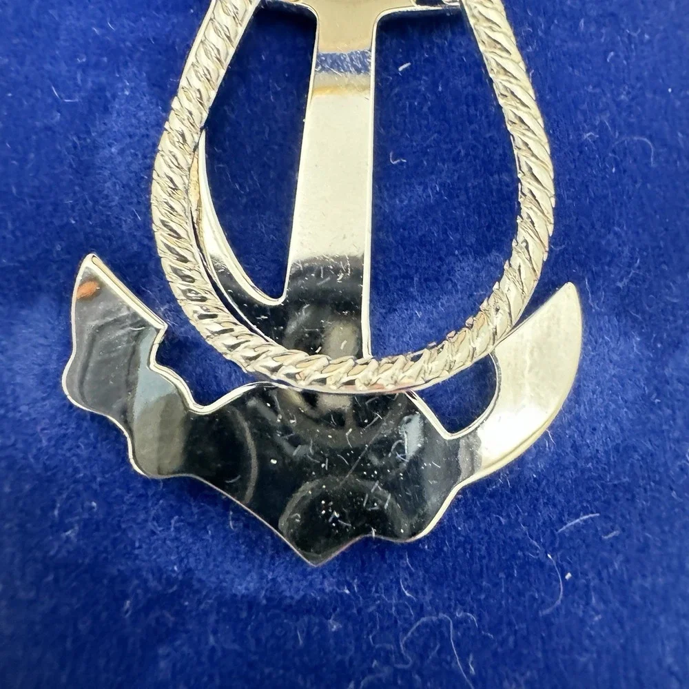 Swank Anchor Tie Tack Lapel Pin Silver Tone Nautical Rope‎ Original Box Vintage